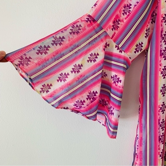 Southern Grace Headin’ South Sheer Aztec Tie Dye Kimono Size Small - Picture 4 of 6